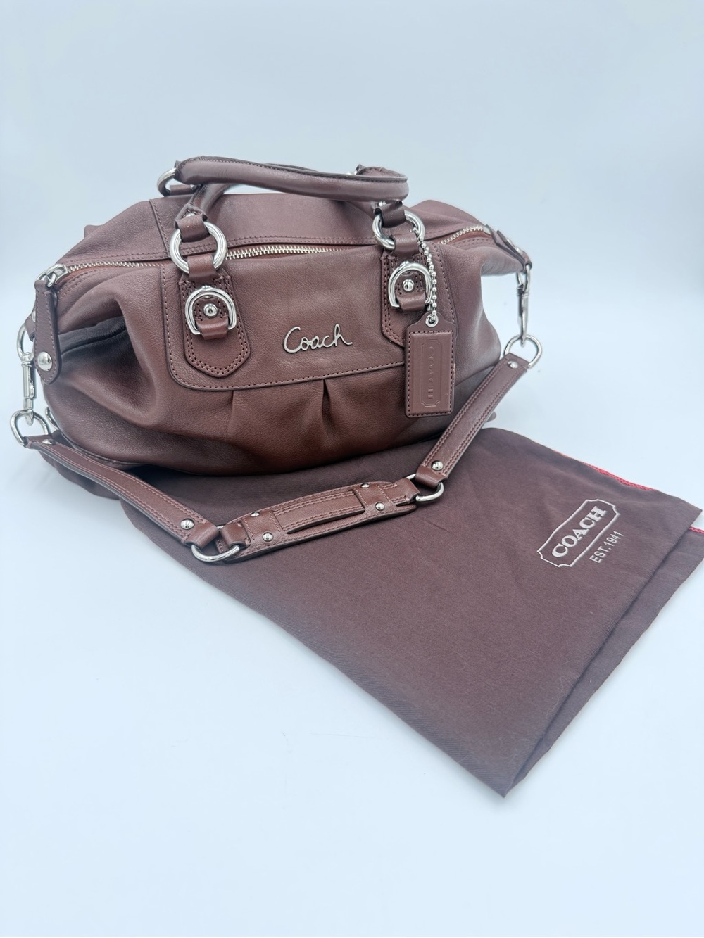 Y2K Coach Ashley F15445 Brown Leather Handbag Satchel Hobo W/ Dust Bag Excellent